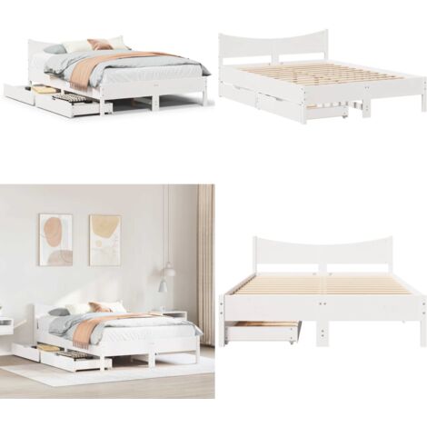 Giroletto con Cassetti Bianco 120x200 cm Legno Massello di Pino - Letto con cassetti - Letto con rete a doghe