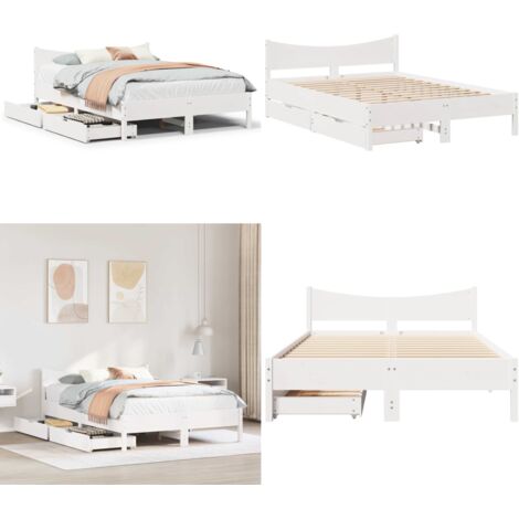 Giroletto con Cassetti Bianco 135x190 cm Legno Massello di Pino - Letto con cassetti - Letto con rete a doghe