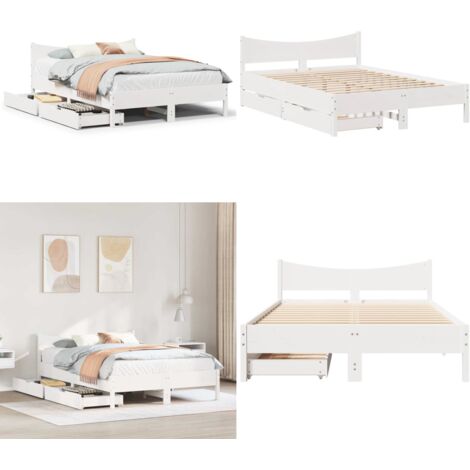 Giroletto con Cassetti Bianco 140x190 cm Legno Massello di Pino - Letto con cassetti - Letto con rete a doghe
