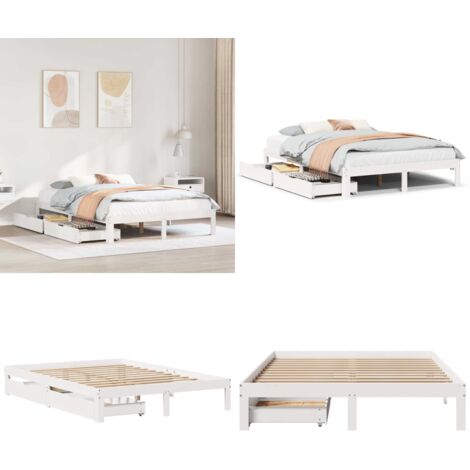 Giroletto con Cassetti Bianco 150x200 cm Legno Massello di Pino - Letto con cassetti - Cassetto sotto letto