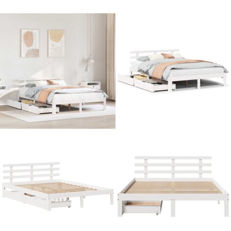 Giroletto con Cassetti Bianco 150x200 cm Legno Massello di Pino - Letto con cassetti - Letto con testiera