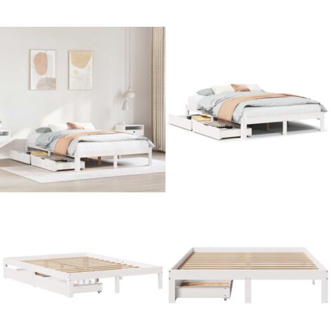 Giroletto con Cassetti Bianco 160x200 cm Legno Massello di Pino - Letto con cassetti - Cassetto sotto il letto