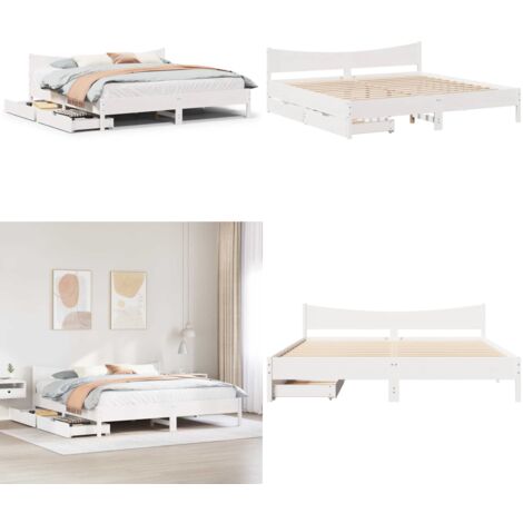 Giroletto con Cassetti Bianco 200x200 cm Legno Massello di Pino - Letto con cassetti - Letto con rete a doghe