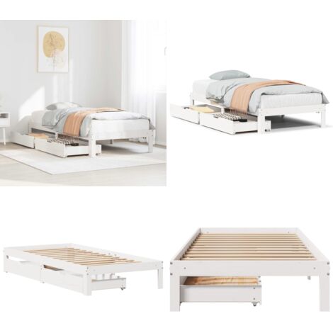 Giroletto con Cassetti Bianco 75x190 cm Legno Massello di Pino - Letto con cassetti - Cassetti sotto il letto