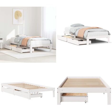 Giroletto con Cassetti Bianco 90x200 cm Legno Massello di Pino - Letto con cassetti - Cassetti sotto letto