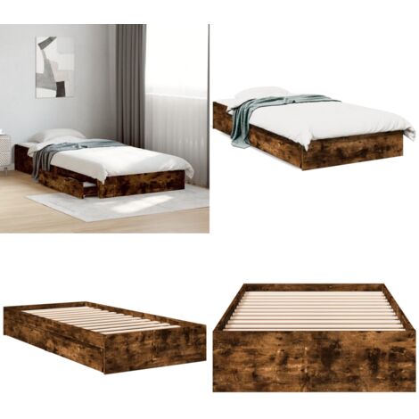 Giroletto con Cassetti Rovere Fumo 90x200 cm Legno Multistrato - Letto con cassetti - Cassetti per letto