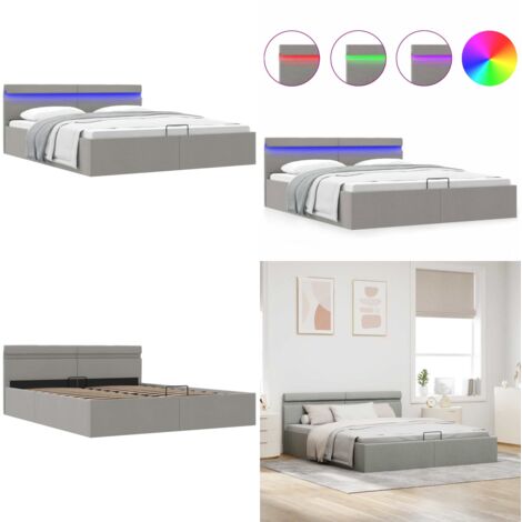 Giroletto con Contenitore e LED Grigio Chiaro Tessuto 160x200cm - Letto con vano - Letto matrimoniale
