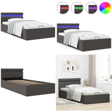 Giroletto con Contenitore e LED Grigio Scuro Tessuto 90x200 cm - Letto con vano - Giroletto idraulico