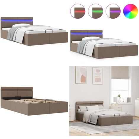 Giroletto con Contenitore e LED Tortora Tessuto 120x200 cm - Giroletto idraulico - Letto matrimoniale
