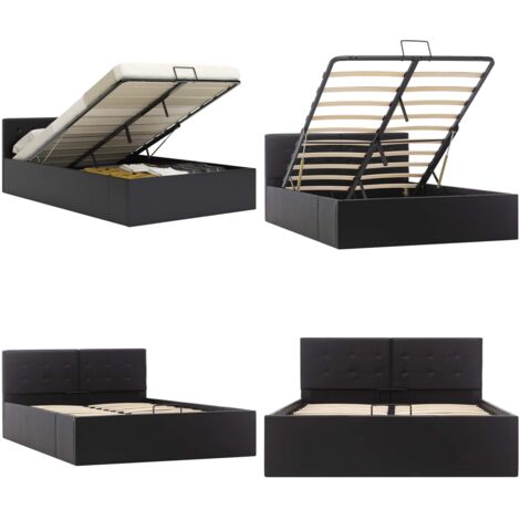 Giroletto con Contenitore Idraulico Nero Similpelle 120x200cm - Letto matrimoniale - Contenitore idraulico