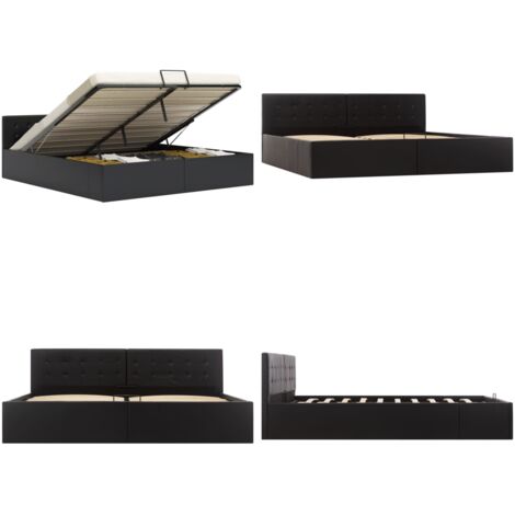 Giroletto con Contenitore Idraulico Nero Similpelle 180x200cm - Letto matrimoniale - Contenitore idraulico