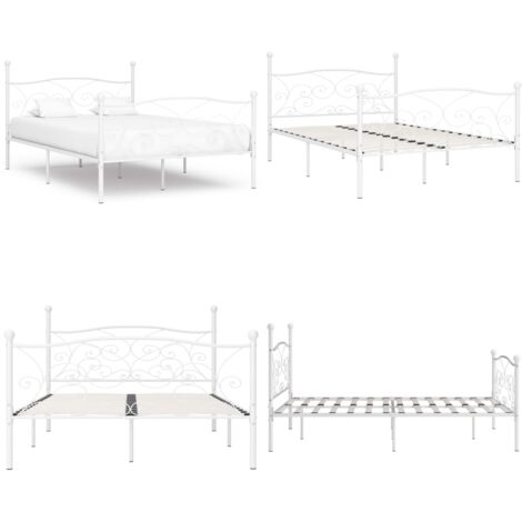 Giroletto con Doghe Bianco in Metallo 160x200 cm - Doghe in compensato - Letto con doghe