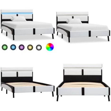 Giroletto con LED Bianco e Nero in Similpelle 90x200 cm - Letto con striscia luminosa - Letto in MDF