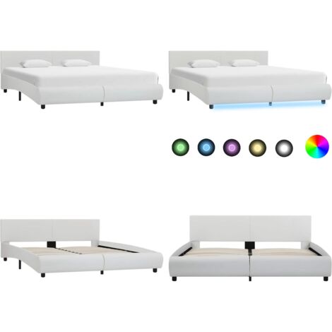 Giroletto con LED Bianco in Similpelle 160x200 cm - Letto con striscia luminosa - Letto in similpelle