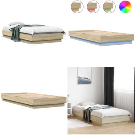Giroletto con LED Rovere Sonoma 90x200 cm - Letto con luci rgb - Letto con legno