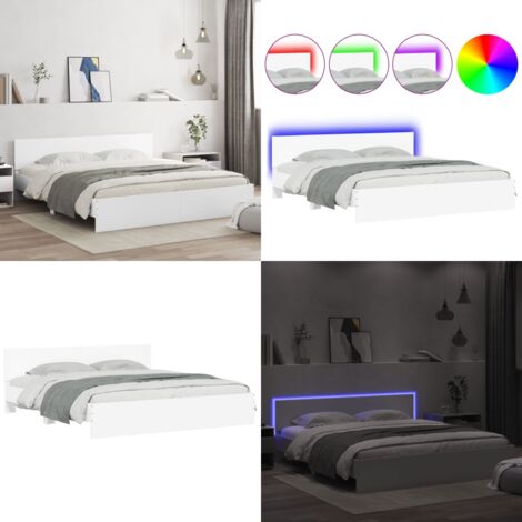 Giroletto con LED senza Materasso Bianco 180x200 cm - Letto con luci RGB - Letto con supporto schiena