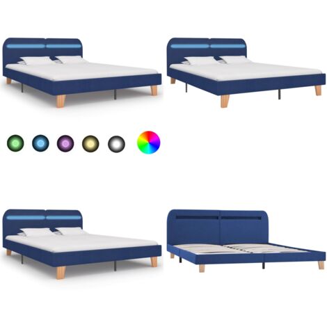 Giroletto con LED senza Materasso Blu 160x200 cm in Tessuto - Letto con striscia luminosa - Letto in legno e ferro