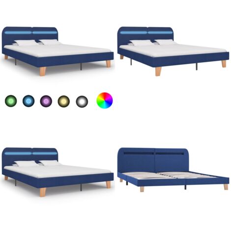 Giroletto con LED senza Materasso Blu 180x200 cm in Tessuto - Letto con striscia luminosa - Letto in legno e ferro