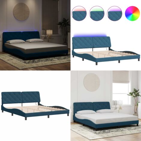 Giroletto con LED senza Materasso Blu 180x200 cm in Velluto - Materasso - Cuscino testiera