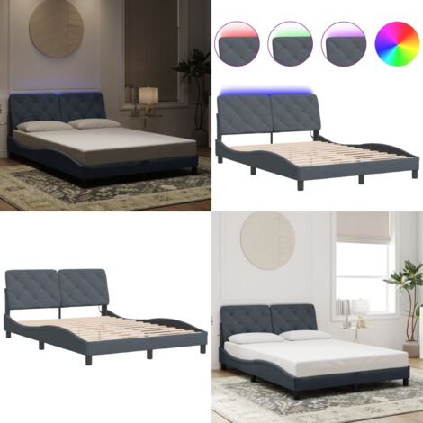 Giroletto con LED senza Materasso Grigio Scuro 140x190 cm in Velluto - Cuscino testiera - Materasso