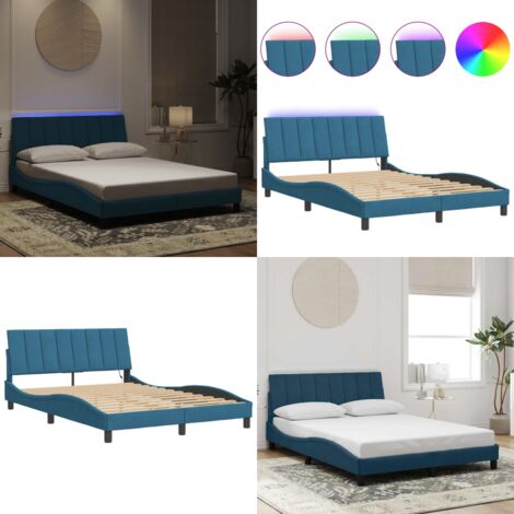 Giroletto con LED senza Materasso Hanko Blu 120x200 cm in Velluto - Cuscino testiera - Materasso