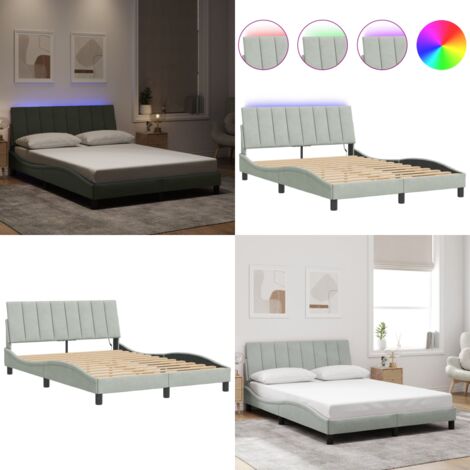Giroletto con LED senza Materasso Hanko Grigio Chiaro 120x200 cm in Velluto - Materasso - Letto con giroletto