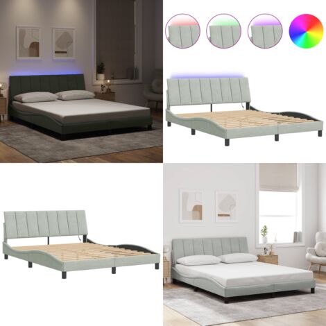 Giroletto con LED senza Materasso Hanko Grigio Chiaro 160x200 cm in Velluto - Cuscino testiera - Materasso
