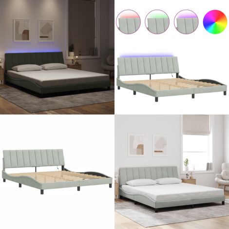 Giroletto con LED senza Materasso Hanko Grigio Chiaro 180x200 cm in Velluto - Materasso - Letto con luci LED