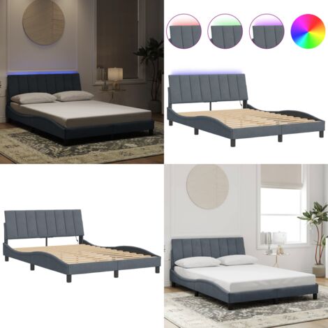 Giroletto con LED senza Materasso Hanko Grigio Scuro 120x200 cm in Velluto - Cuscino testiera - Materasso