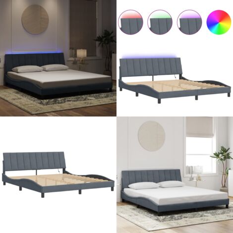 Giroletto con LED senza Materasso Hanko Grigio Scuro 180x200 cm in Velluto - Cuscino testiera - Materasso