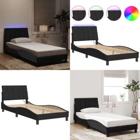 Giroletto con LED senza Materasso Hanko Nero 80x200 cm in Velluto - Cuscino testiera - Materasso