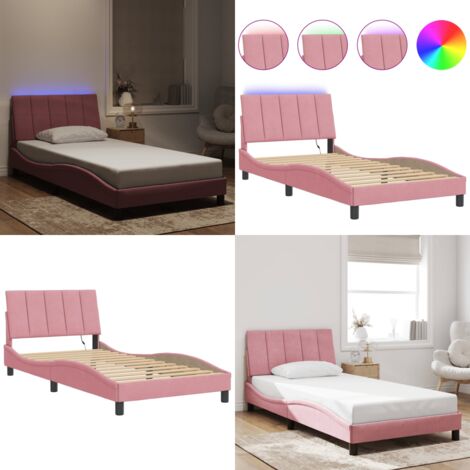 Giroletto con LED senza Materasso Hanko Rosa 100x200 cm in Velluto - Cuscino testiera - Materasso