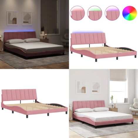 Giroletto con LED senza Materasso Hanko Rosa 160x200 cm in Velluto - Cuscino testiera - Materasso