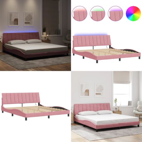 Giroletto con LED senza Materasso Hanko Rosa 180x200 cm in Velluto - Materasso - Cuscino testiera
