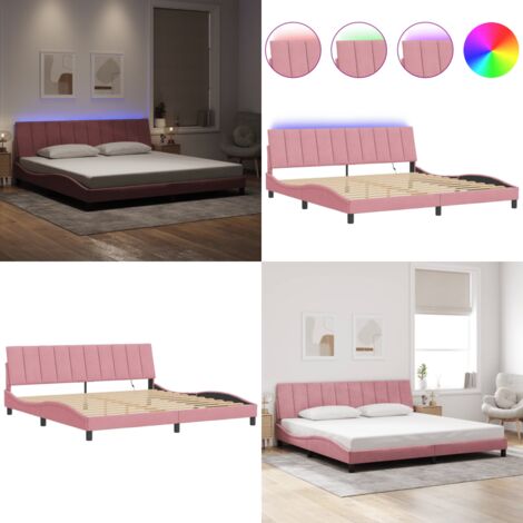 Giroletto con LED senza Materasso Hanko Rosa 200x200 cm in Velluto - Cuscino testiera - Materasso