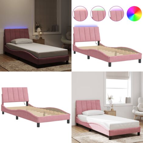 Giroletto con LED senza Materasso Hanko Rosa 80x200 cm in Velluto - Cuscino testiera rosa - Materasso per letto
