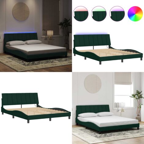Giroletto con LED senza Materasso Hanko Verde Scuro 160x200 cm in Velluto - Materasso per letto - Cuscino testiera