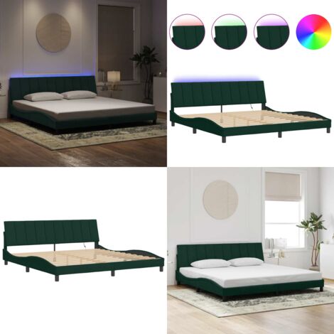 Giroletto con LED senza Materasso Hanko Verde Scuro 200x200 cm in Velluto - Cuscino testiera - Materasso