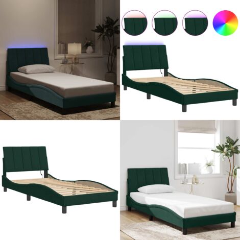 Giroletto con LED senza Materasso Hanko Verde Scuro 90x190 cm in Velluto - Cuscino testiera - Letto con luci LED