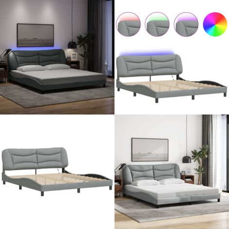 Giroletto con LED senza Materasso Hvar 180x200 cm in Tessuto - Cuscino testiera con luci LED - Letto con luci a LED