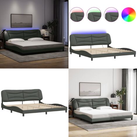 Giroletto con LED senza Materasso Hvar 200x200 cm Tessuto - Cuscino testiera con luci LED - Letto con luci a LED