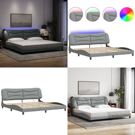 Giroletto con LED senza Materasso Hvar 200x200 cm Tessuto - Cuscino testiera con luci LED - Letto con luci a LED