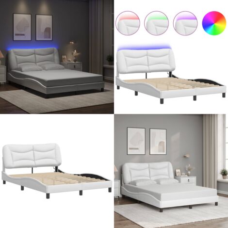 Giroletto con LED senza Materasso Hvar Bianco 140x190 cm - Letto con luci LED - Cuscino testiera con LED