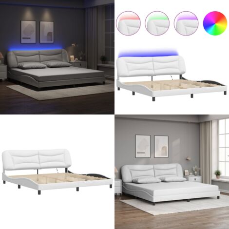 Giroletto con LED senza Materasso Hvar Bianco 200x200 cm - Cuscino testiera con luci LED - Letto con luci a LED