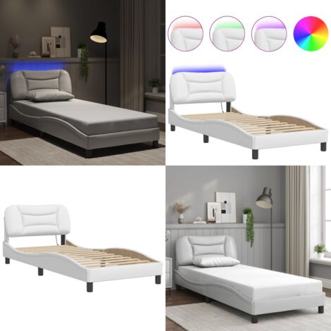 Giroletto con LED senza Materasso Hvar Bianco 90x190 cm - Letto con testiera - Letto con luci a LED