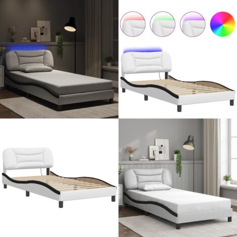 Giroletto con LED senza Materasso Hvar Bianco e Nero 100x200 cm - Cuscino testiera con LED - Letto con LED