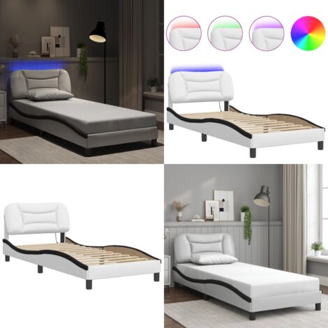 Giroletto con LED senza Materasso Hvar Bianco e Nero 80x200 cm - Materasso per letto - Cuscino testiera con LED