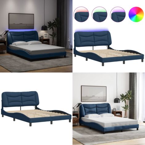 Giroletto con LED senza Materasso Hvar Blu 140x190 cm in Tessuto - Cuscino testiera - Letto con luci LED