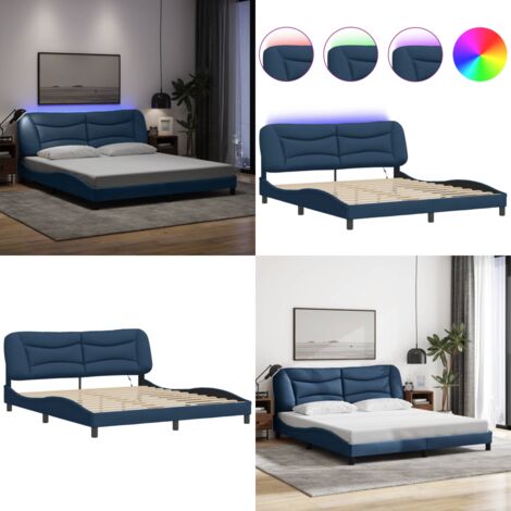Giroletto con LED senza Materasso Hvar Blu 180x200 cm in Tessuto - Letto con luci a LED - Cuscino testiera con LED