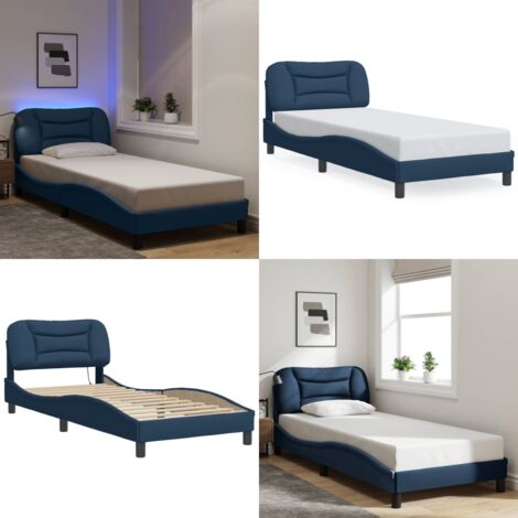 Giroletto con LED senza Materasso Hvar Blu 80x200 cm in Tessuto - Cuscino testiera con luci LED - Letto con luci a LED